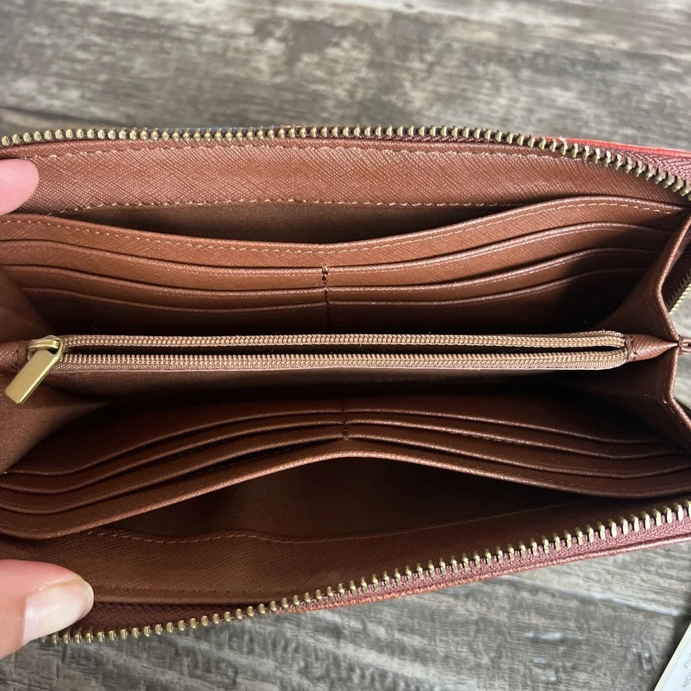Fossil Jori  Zip Clutch‎ Wristlet Wallet Light Patchwork Brown $98 Msrp